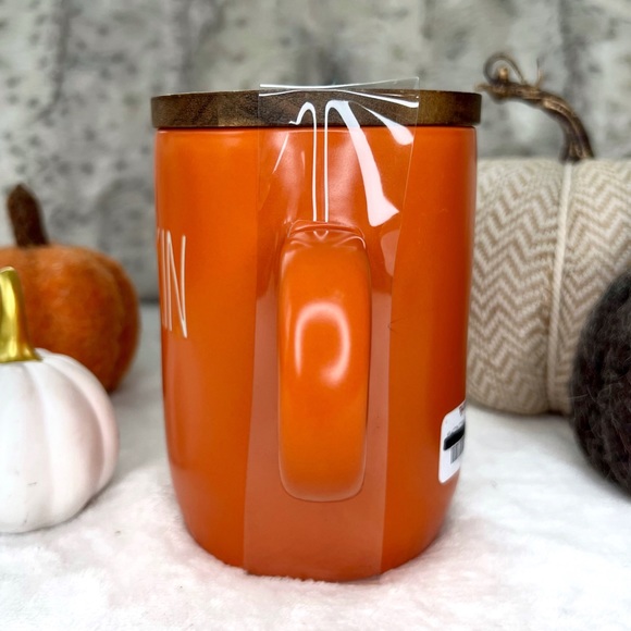 ❌SOLD❌ Rae Dunn NWT PUMPKIN Wooden Lid Fall Autumn Mug Orange and Ivory NEW - Picture 6 of 13